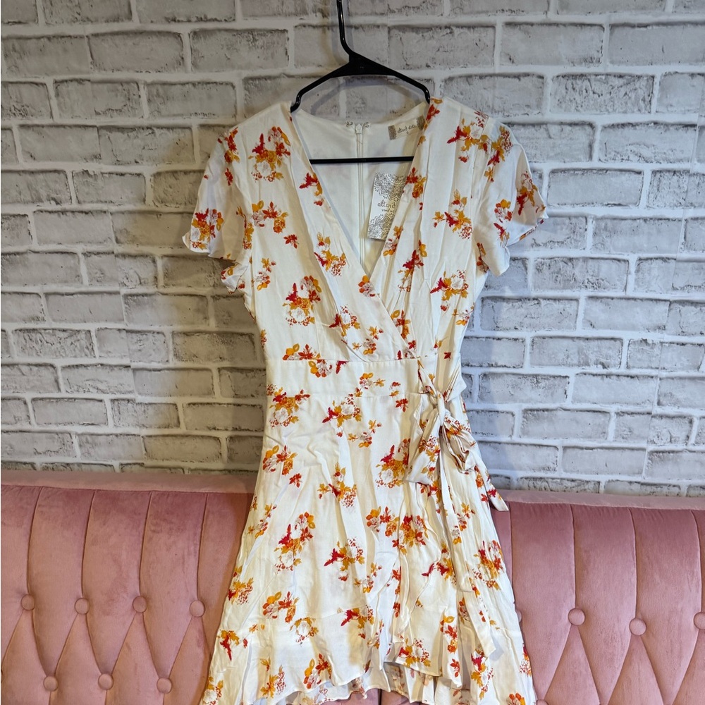 Floral Wrap Dress in Cream and Orange